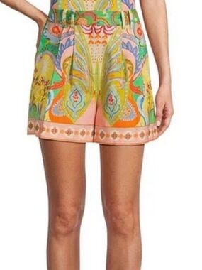 ANTONIO MELANI Brooks Bright Colorful Paisley Print Linen Cotton Shorts